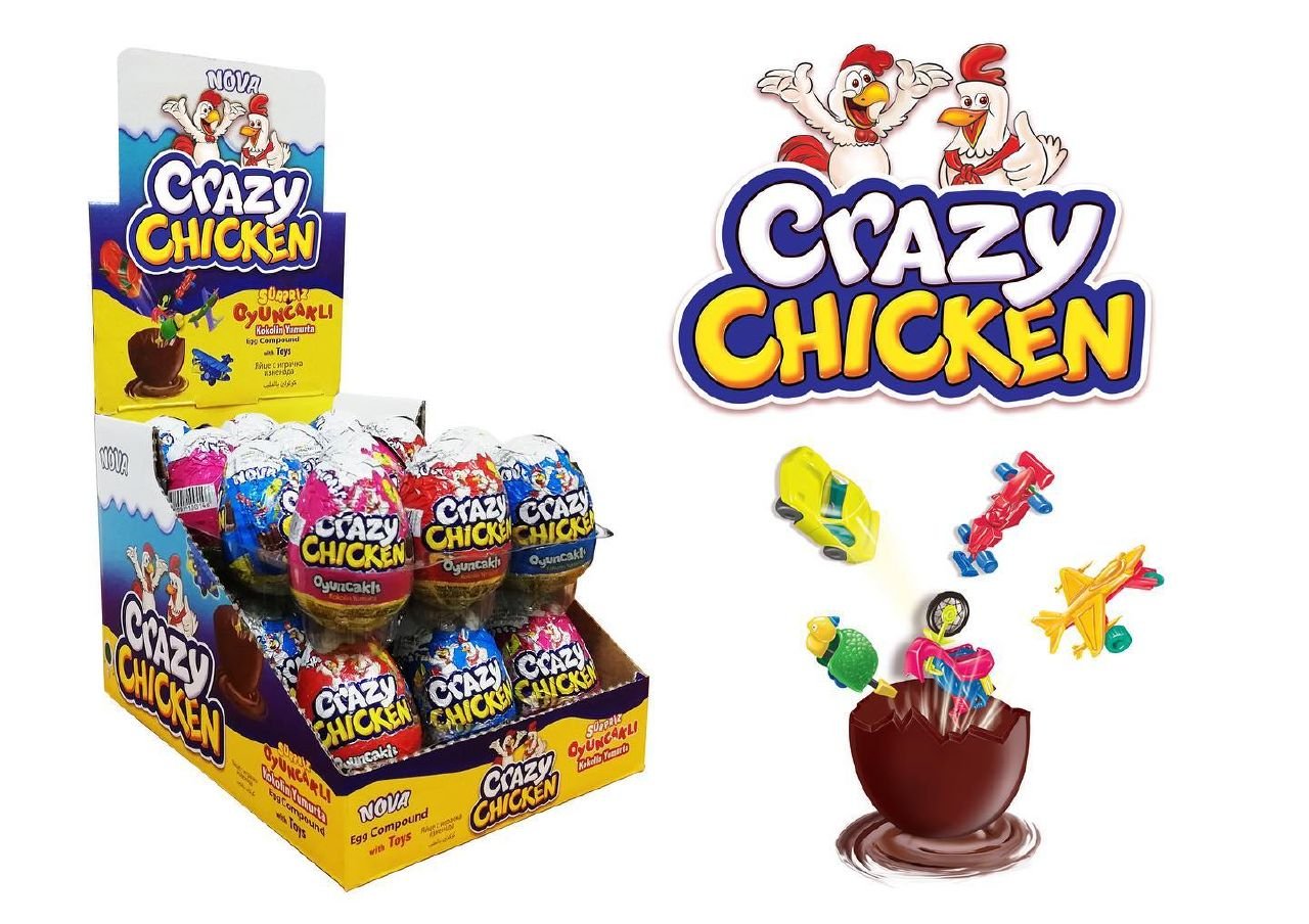 Nova Crazy Chicken Chocolate Egg with Surprise 25gr 24 τεμ