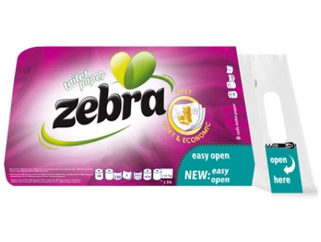 Zebra Χαρτί Υγείας Soft Economic Μωβ 3ply 65gr 8 τεμ