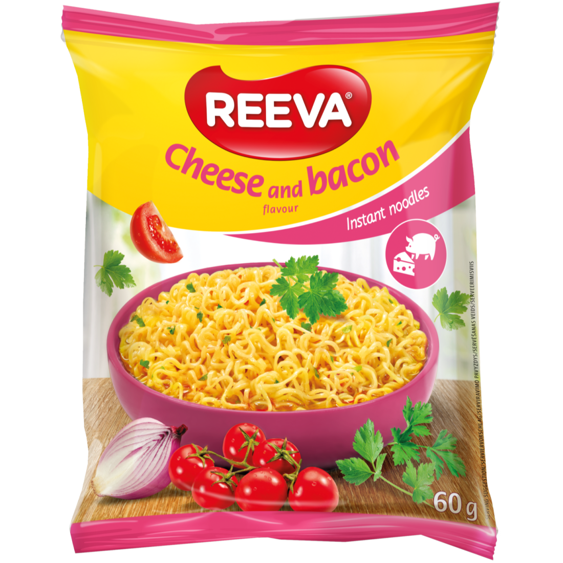 Reeva Noodles Cheese Bacon 60gr 24 τεμ